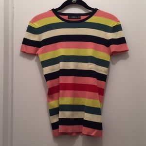 Zara Multicolor Rib Knit Striped Top